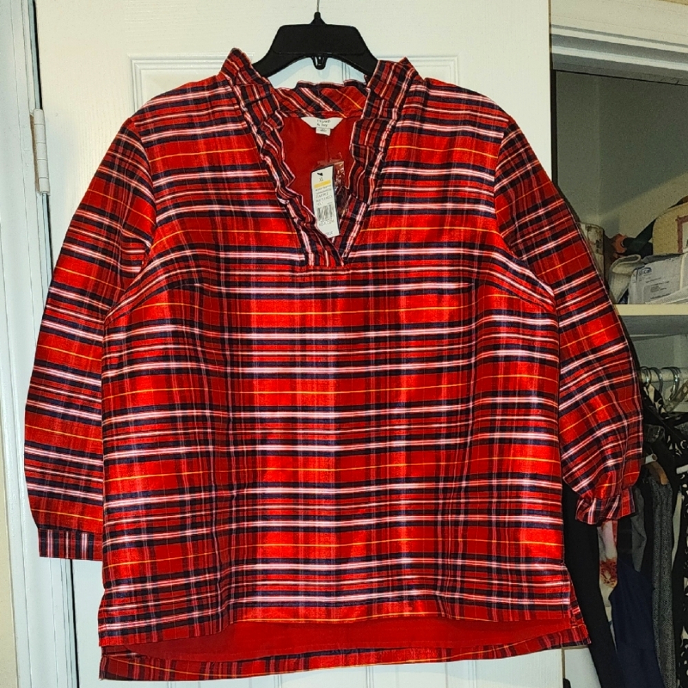 Crown & Ivy Red and Yellow Plaid Top, XL